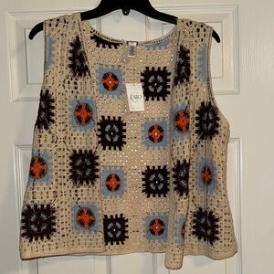 Cato Black and Orange Cropped Sleeveless Tank Top